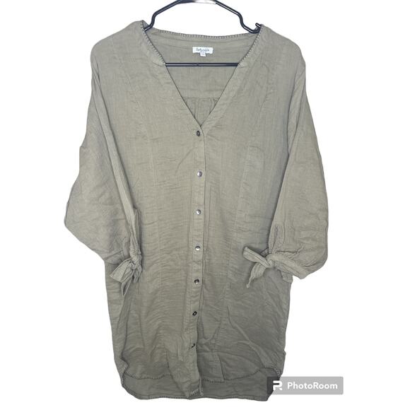 Splendid Olive Green Half Sleeve Button Down Whipstitch Mini Dress Size Medium - Picture 1 of 7